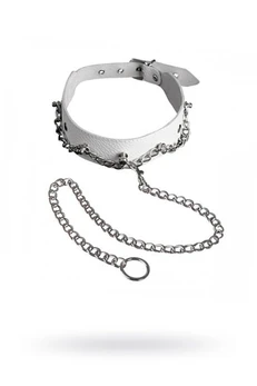 Bela kožna ogrlica sa povodcem