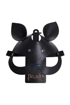 Pecado BDSM Maska, sa mačjim ušima, prirodna koža, crna