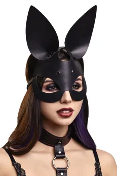Pecado BDSM Maska, sa zečjim ušima, prirodna koža, crna