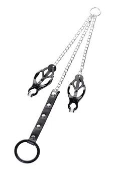 Stezaljke za bradavice sa prstenom za penis, Toifa Metal, crne