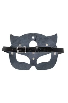 Mačja maska Pecado BDSM, reljefna, prirodna koža, crna