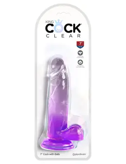 Prozirni dildo sa skrotumom na usisnoj čaši King Cock Clear 7, ljubičasta