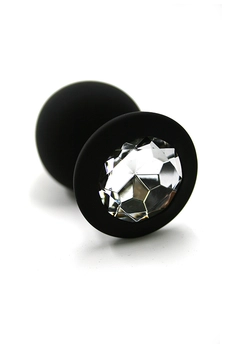 Silikonski crni Analni čep sa prozirnim kristalom (Medium)