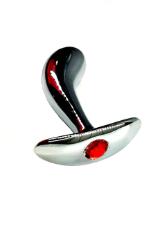 Srebrni zakrivljeni Analni čep za nošenje sa crvenim kristalom (mali)
