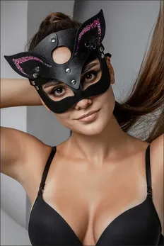 Maska Mačkica c roze toxičan pozlata na uškah