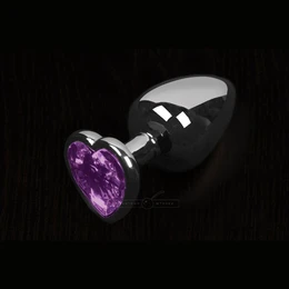 Mali Analni čep sa ljubičastim kristalom u obliku srca, srebrni, 6 cm