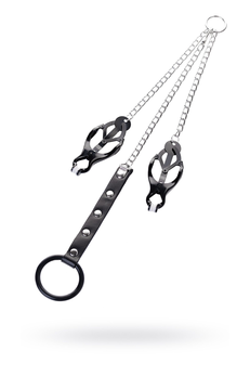 Stezaljke za bradavice sa prstenom za penis, Toifa Metal, crne