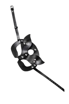 Mačja maska Pecado BDSM, reljefna, prirodna koža, crna