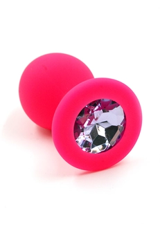 Silikonski ružičasti Analni čep sa nežno ružičastim kristalom (Medium)