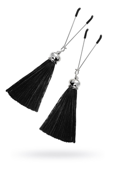 Kopče za bradavice Pecado BDSM, viljuške, sa resicama od svile, metal, Crna