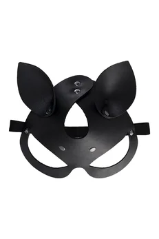 Pecado BDSM Maska, sa mačjim ušima, prirodna koža, crna