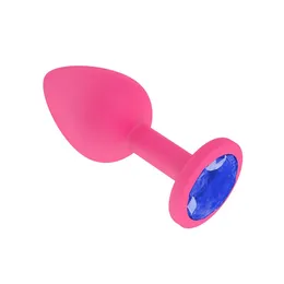 Analna čaura Silikonska ružičasta sa plavim kristalom mala
