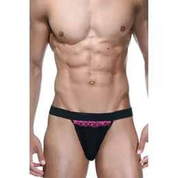 Gaćice muški crni tanga sa ružičastim ruffleom