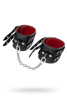 Pecado BDSM okovi, sa dve trake i crvenom oblogom, koža, crna