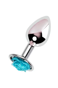 Analna čaura Metal bi TOIFA, metal, srebrna sa plavom ružom, 8 cm, Ø 2,7 cm, 48 g