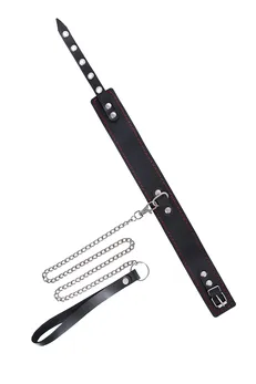 Ogrlica Pecado BDSM, dvoslojni crveni šav, koža, crna