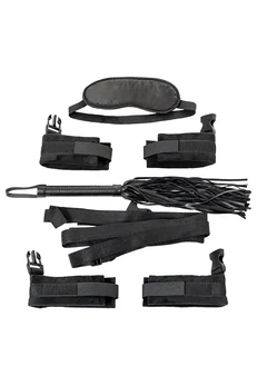 Komplet za vezivanje Toifa Theatre: kaiševi (4pcs) + pletenica + lisice + okovi + maska, Textil, Crna