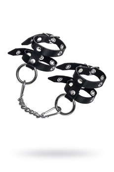 Pecado BDSM lisice, jednoslojne od dve trake, prave kože, crne