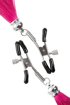 Kopče za bradavice Pecado BDSM, štipaljke, sa resicama od svile, metal, bordo