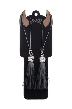 Kopče za bradavice Pecado BDSM, viljuške, sa resicama od svile, metal, Crna