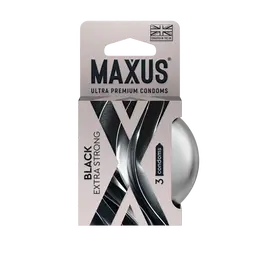 Kondomi MAXUS Extra Strong №3 u gvozdenom kućištu, crni, zadebljali, 3 kom