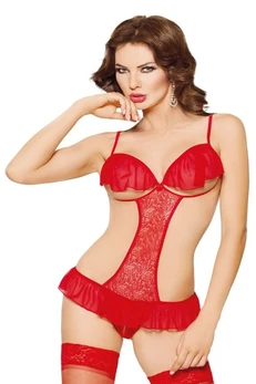 Orsola-Bodi sa otvorenim grudima i intimnim crvenim izrezom-M / L