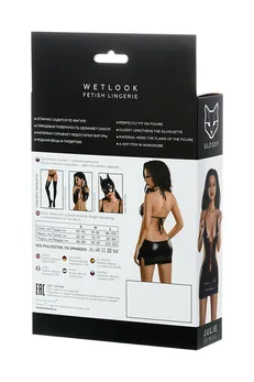 Glossi haljina od Vetlook materijala sa crvenim vezicama, Crna, M