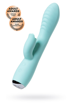 Vibrator sa klitoralnim stimulatorom i uvulom, Joss Milo, silikon, cijan, 20 cm