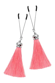 Pecado BDSM kopče za bradavice, viljuške, sa svilenim resicama, metal, roze