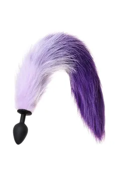 Analna čaura sa belo-ljubičastim repom Popo Pleasure bi TOIFA, M, silikon, Crna, 45 cm, Ø 3,3 s