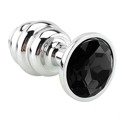 Analni čep Butt Plug Silver rebrasti crni 7 cm