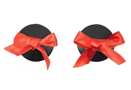 Пэстисы наклейка на грудь черные с красным бантом