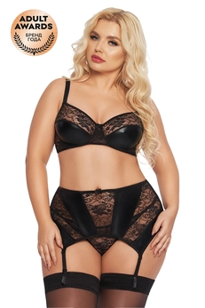 Softline Joana komplet: grudnjak, pojas sa ražnjem, tange Crna XXXL