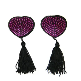 Пэстисы наклейки на грудь в форме сердечек черные с розовыми стразами