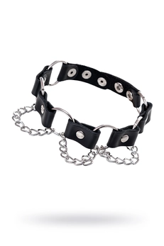 Ogrlica sa prstenom i lancem koža crna