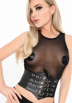 Kinky Diva elastični podesivi pojas za struk sa kopčama crni S/M