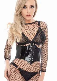 PVC steznik za struk sa pertlanjem napred brenda PVC, podesivi sjajni crni kaiš M/L