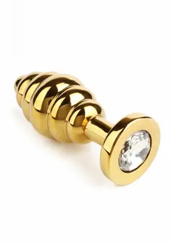 Mr. Steel Twister Medium spiralni analni čep od nerđajućeg čelika sa kristalnim postoljem