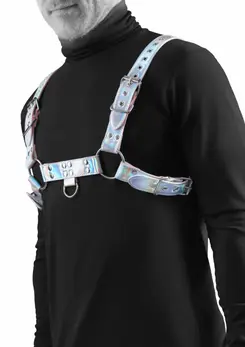 Cosmo Harness Dare Podesivi Vinilni Harness za Grudi Srebrni Detalji S/M