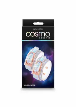 Cosmo Bondage holografske vinil lisice za zglobove sa detaljima u boji ružičastog zlata