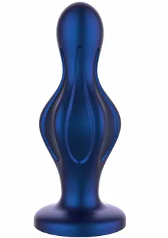 TOYJOY The Batter metalik plavi silikonski analni čep, konusni, sa širokom bazom