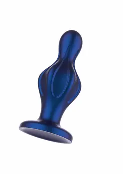 TOYJOY The Batter metalik plavi silikonski analni čep, konusni, sa širokom bazom