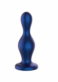 TOYJOY The Hitter metalik plavi silikonski analni čep sa anatomskim vrhom i sigurnosnim postoljem