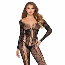 Leg Avenue crni čipkani bodistoking elegantnog cvetnog dizajna