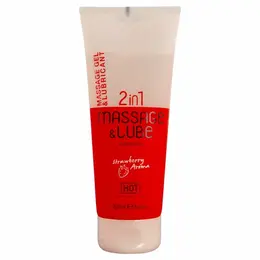 HOT Masažni i lubrikantni gel 2 u 1 Jagoda 200ml, dvostruko delovanje i voćna aroma