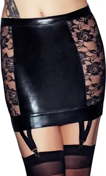 Lorena Wetlook & Lace Garter Skirt XL - Elegant Black, Adjustable Fit