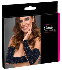 Cottelli ACCESSOIRES dugi rukavi bez prstiju S-L crni svetlucavi pleteni