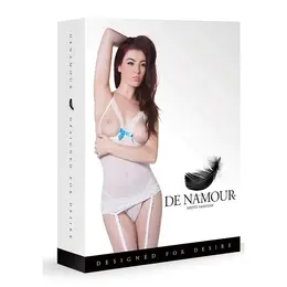 DeNamour Garter Dress with Peek-a-Boo Bra & String Black Set