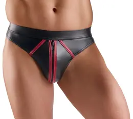 Svenjoyment M Thong S crne wetlook tange sa crvenim prugama i rajsferšlusom napred