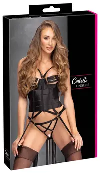 Cottelli Lingerie Corset Straps 85B/L crni komplet sa satenskim sjajem i podesivim trakama